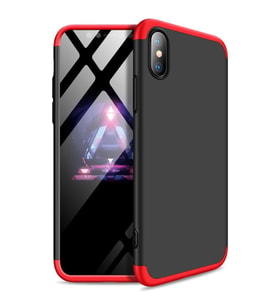 iPhone XS Max 6.5 Kamera Korumalı Kaliteli Tam Koruma Kılıf (Siyah-Kırmızı)