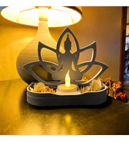 3D Baskı Lotus Buda Mumluk - Dekoratif Tealight Mumluk-Gri