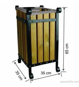 Garanti Metal 2112 Kapaklı Ahşap Kare Bahçe Tipi Çöp Kovası (45 Litre)