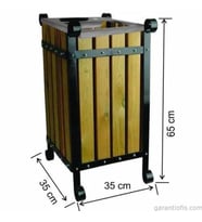 Garanti Metal 2112 Kapaklı Ahşap Kare Bahçe Tipi Çöp Kovası (45 Litre)