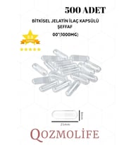 QOZMOLİFE Büyük Boy Şeffaf Bitkisel Jelatin Boş İlaç Kapsülü Helal 00"1000mg (500 Adet)