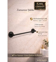 Siyah 304 Paslanmaz Çelik Uzun Havluluk, Havlu Askısı, 40 cm – 5 Yıl Garantili – Yapışkanlı & Vidalı Montaj