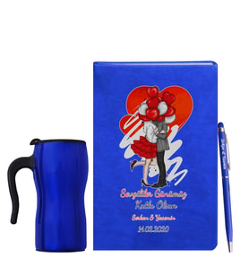 Sevgililer Gününe Özel Mavi Defter Kalem & Termos Mug Hediye Seti 37