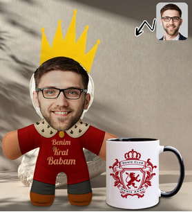 BK Gift Kişiye Özel Fotoğraflı Kral Babam Tasarımlı Bebek Yastık-1 & Siyah Kupa Bardak Hediye Seti-16, Babalar Günü Hediye, Babaya Hediye