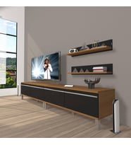 Decoraktiv Eko 200T Mdf Krom Ayaklı Tv Ünitesi Tv Sehpası (Siyah - Ceviz)
