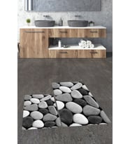 EVDEYA 3D Renkli Taş Desenli Yıkanabilir Silinir İkili Banyo Halısı Paspas Klozet Takımı, KLOZET-46-GRİ, (Gri)