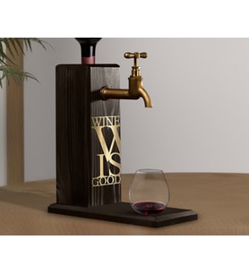 BK Gift Aynalı Altın Kabartma Musluklu Doğal Siyah(Ebony) Ahşap Şarap Standı, Home Bar, İçecek Dispenseri, Ahşap İçecek Çeşmesi-9
