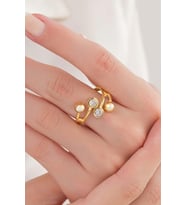 GÜMÜŞ ALTIN GOLD KAPLAMA ZİRKON TAŞLI VE TOPLU MODERN AYARLANABİLİR YÜZÜK