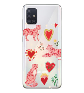 Samsung Galaxy A71 Uyumlu Kaplan ve Kalp Desenli Şeffaf Telefon Kılıfı
