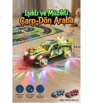 Işıklı ve Müzikli Şeffaf Dişli Oyuncak Araba 360 Derece Dönen Çarp Dön Hareketli Araba Yeşil