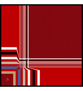 Geometrik Desen Black Seri Twill Eşarp Eşarp Askısı ile Birlikte 90x90 cm Kırmız