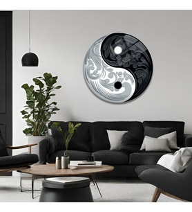 Yuvarlak Temperli Gerçek Cam Tablo Siyah Beyaz Yin Yang