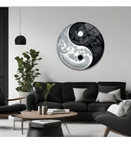 Yuvarlak Temperli Gerçek Cam Tablo Siyah Beyaz Yin Yang