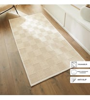 Ocean Home Textile Yıkanabilir Pamuklu Ekru Renk Dama Desen Kilim 80 x 150 cm
