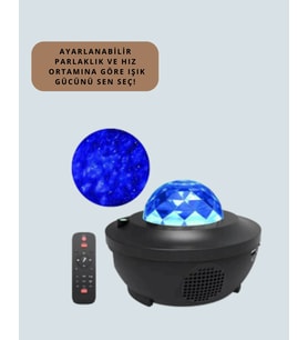 Sesle Etkileşimli Yıldız Projektörlü Gece Lambası – Bluetooth Hoparlörlü, Usb Girişli, Dönen Okyanus