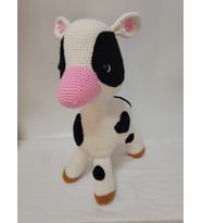 El Yapımı Büyük Boy Amigurumi İnek 35 cm (Pamuk Beyaz)