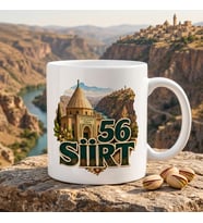 Siirt Temalı Memleket Kupası – 56 Siirt Veysel Karani Türbesi Botan Vadisi ve Siirt Fıstığı Baskılı Seramik Kupa