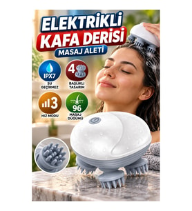 Şarjlı Kafa Derisi Masaj Cihazı – IPX7 Su Geçirmez, 4 Başlıklı, 96 Masaj Düğümlü, 3 Hız Modlu