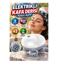 Şarjlı Kafa Derisi Masaj Cihazı – IPX7 Su Geçirmez, 4 Başlıklı, 96 Masaj Düğümlü, 3 Hız Modlu