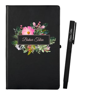 Kişiye Özel Sevgiliye Hediye Siyah Defter ve Roller Kalem Hediye Seti