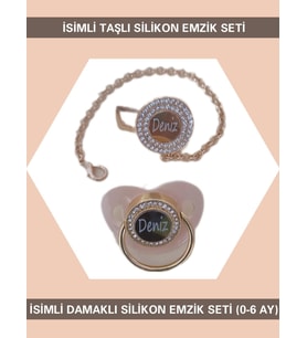 Sahi Aksesuar İsimli Zirkon Taşlı Silikon Bebek Emzik Seti (0-6 Ay) BEZYI418
