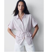LCW EVERYDAY Pembe Çizgili Beli Bağcıklı Oversize Kadın Gömlek