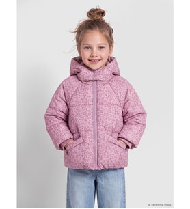 LC WAIKIKI Pembe Desenli Kapüşonlu Kız Çocuk Şişme Mont