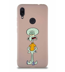 Xiaomi Redmi Note 7 Soft Premier Kapak Squidward Dokunaç Tasarımlı Silikon Kılıf - Pudra (Şeffaf)