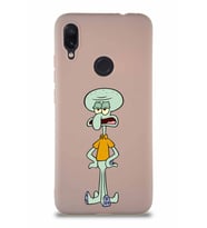 Xiaomi Redmi Note 7 Soft Premier Kapak Squidward Dokunaç Tasarımlı Silikon Kılıf - Pudra (Şeffaf)