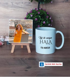 Halaya Hediye Fotoğraflı Dekoratif Taş, Kupa Bardak Beyaz Hediye (Model 1)