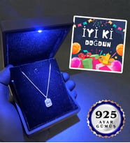 Premium Işıklı Kutusunda 925 Ayar Gümüş Kolye Farklı Modeller Doğum Günü Hediyesi İyi Ki Doğdun (Model 5)