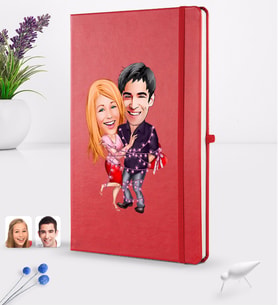 BK Gift Kişiye Özel Sevgililer Karikatürlü Karikatürlü Kırmızı Termo Deri Defter 16x24cm Model 2