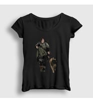 Presmono Kadın Beyaz Daryl Dixon V3 The Walking Dead T-Shirt 520899tt (Siyah)
