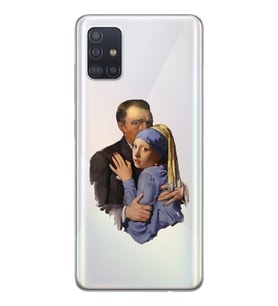 Samsung Galaxy A51 Uyumlu Van Gogh & İnci Küpeli Kız Tasarımlı Şeffaf Telefon Kılıfı