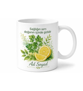 Detoks Yeşil İçecek Maydanoz Limon Formda Kalma Temalı Kupa Bardak Hediye