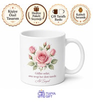 Isparta Çiçek Sevenlere Özel Kupa Bardak Hediye Gül Desenli Porselen Mug