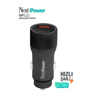 Next Power 52.5W Araç içi Hızlı Şarj Aleti Type-C + USB Güç Adaptörü Oto Çakmaklık - Siyah
