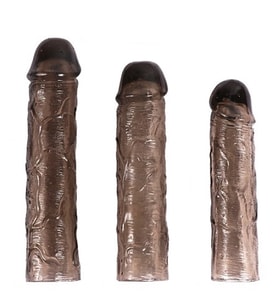OdinsShop Ucu Dolgulu Uzatmalı 3'lü Siyahi Penis Kılıfı Seti