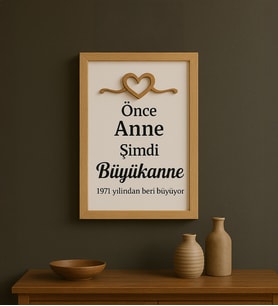BK Gift Kişiye Özel Önce Anne Tasarımlı Ahşap Çerçeveli Tablo-1 40x25cm, Anneye Hediye, Anneler Günü Hediyesi