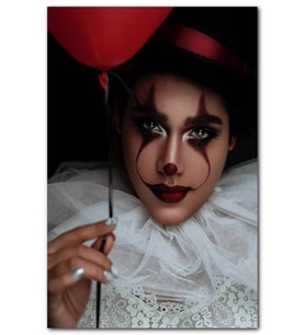 Cakatablo Palyaço Makyajlı Kız ve Kırmızı Balon MDF Tablo