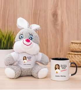 Kişiye Özel Ruh Eşimi Nasıl Bulayım Esprili Peluş Tavşan ve Siyah Kupa