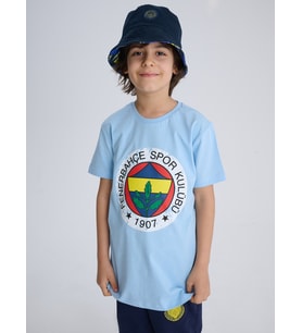 Fenerbahçe Orijinal Lisanslı Renkli Logo Sıfır Yaka Çocuk T-Shirt (Mavi)