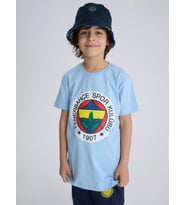 Fenerbahçe Orijinal Lisanslı Renkli Logo Sıfır Yaka Çocuk T-Shirt (Mavi)