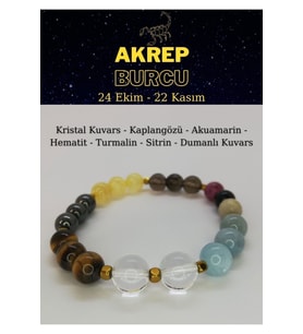 Akrep Burcu Bilekliği Kaplangözü,kristal Kuvars, Sitrin, Akuamarin, Hematit, Dumanlı Kuvars,turmalin