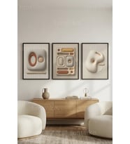 Modern Minimalist Soyut Geometrik Formlar 3’lü Ahşap Çerçeveli Tablo Seti