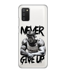 Samsung Galaxy A02S Uyumlu Arnold Fitness Never Give Up Desenli Şeffaf Telefon Kılıfı