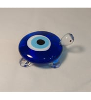 El Yapımı Cam Mavi Nazar Boncuk Nazarlı Kaplumbağa 5x7x2cm Tekli Biblo
