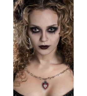 Gotik Dikenli Zincir Kalp Gül Detaylı Kırmızı Kadın Kolye (Gümüş)