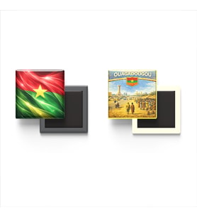 Buzdolap Magnetleri - Burkina Faso Bayrağı ve Ouagadougou Retro Tema - 2'li Set Magneti