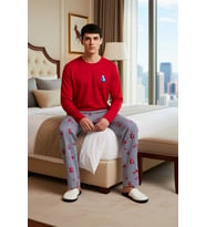 Erkek Kirmizi Araba Desenli Bisiklet Yaka Pijama Takımı Fonksiyonel Dayanıklı Kaliteli Şık